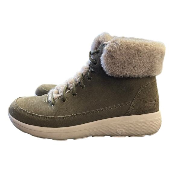 Skechers On The Go Winter Chill Suede Olive Faux Fur Lined Boots Size 8.5 - Picture 3 of 8